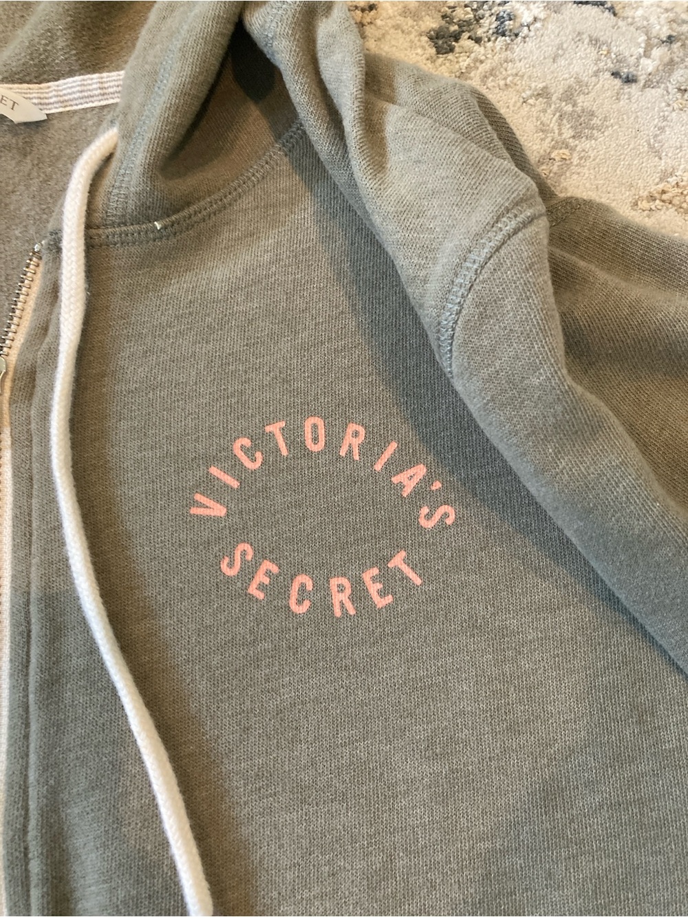 Victoria's Secret Olive Green Hoodie with Pink Lettering